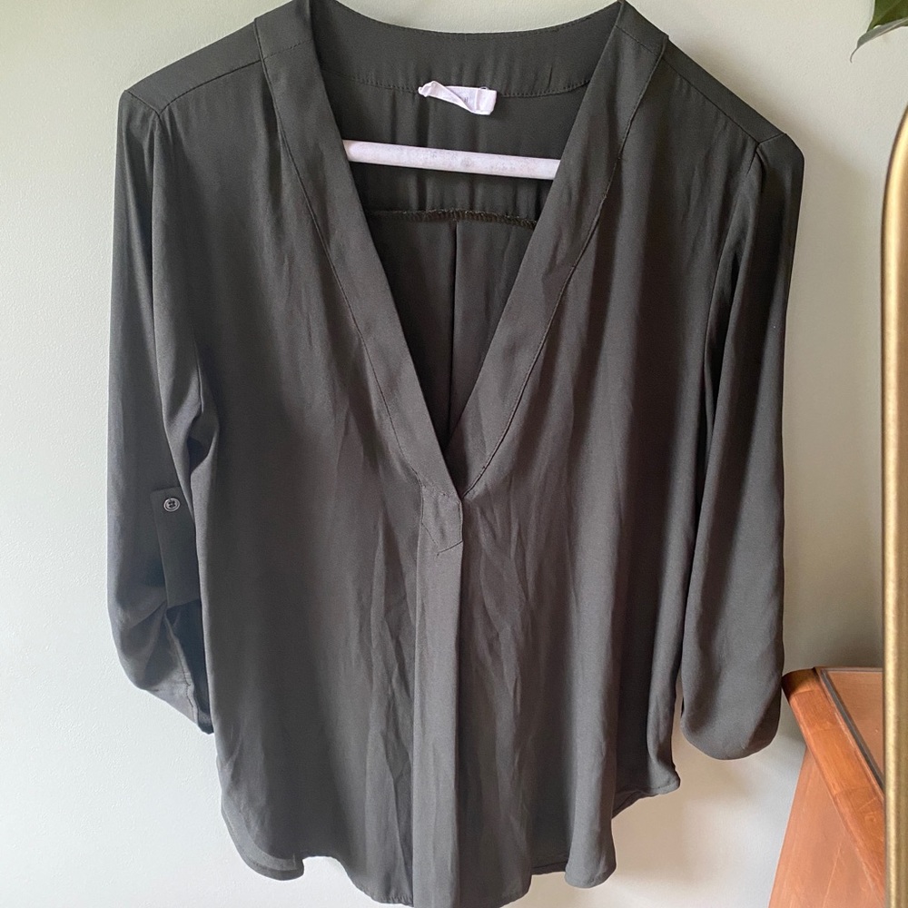 Lush Olive Green 3/4 Length Sleeve Top